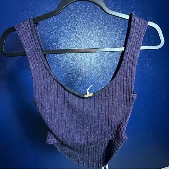 Free People Purple Ribbed Crop Tank Top size Small - Picture 4 of 9
